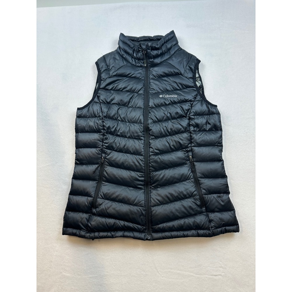 Columbia TurboDown Omni-Heat Puffer Vest Black Womens Large Quilted Full Zip